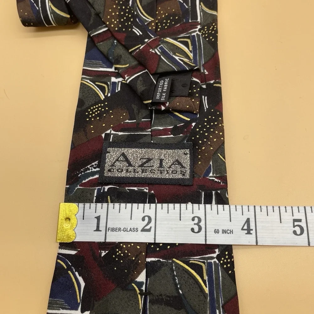 Azia Collection Tie Abstract Gold‎ Red Mens Polyester Necktie USA Work Formal